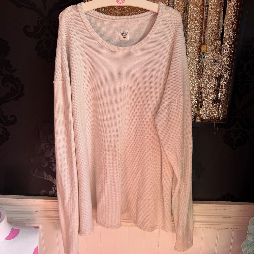 Boys Lie Cream Long Sleeve Waffle Knit Top Oversized